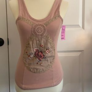 Free People Pink Sleeveless Crochet Thermal Top